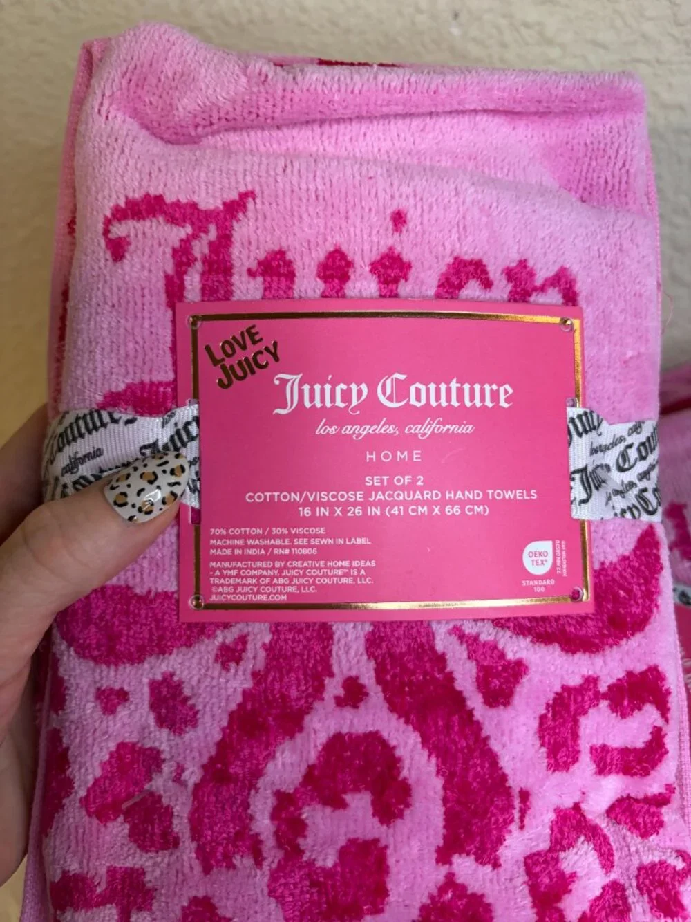 Juicy Couture Hot Pink Leopard Bow 8 Piece Bath Hand Towel Set Y2K NWT